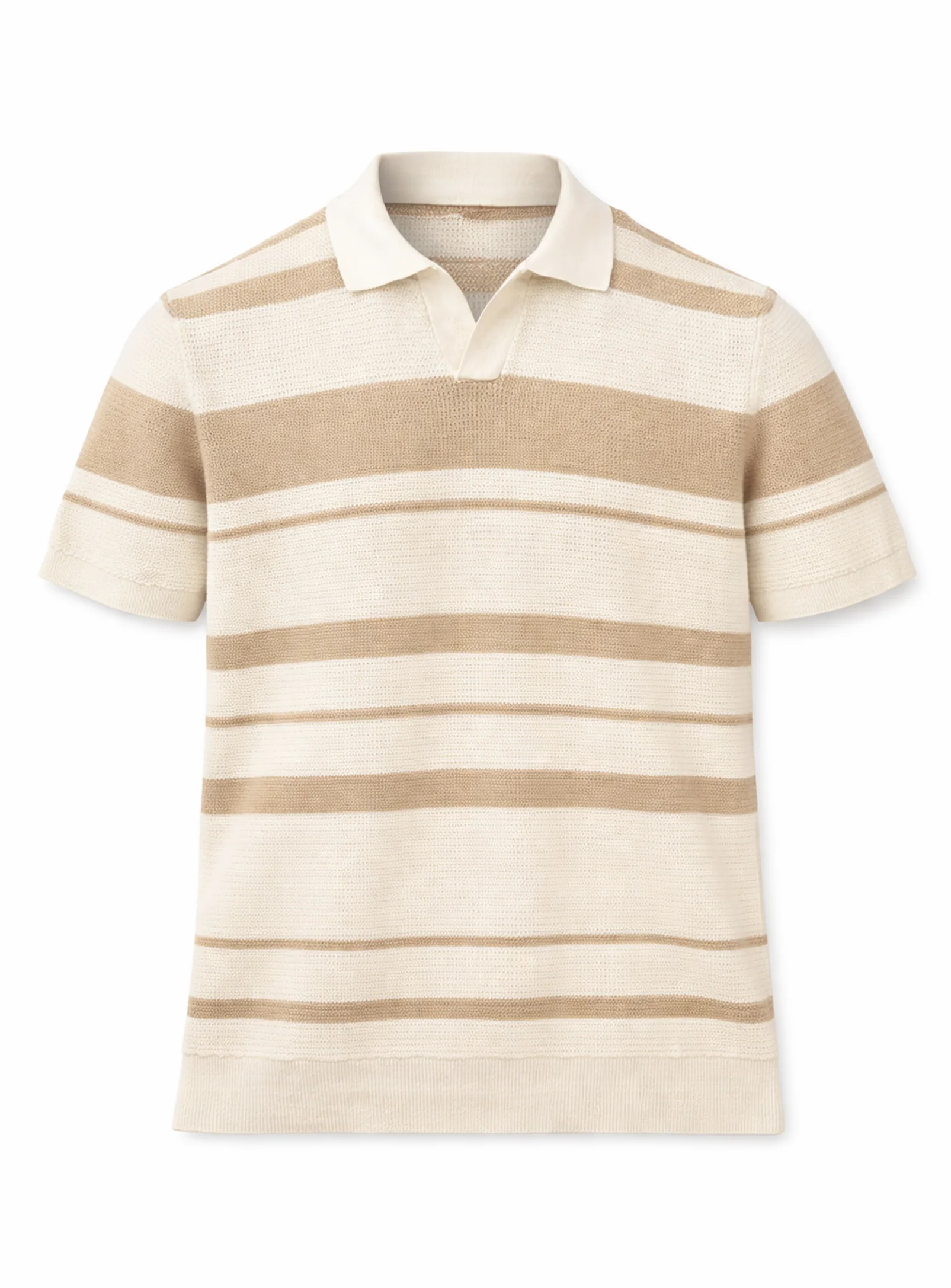 ADAM | Semi-fit textured knit cotton polo with horizontal stripe || ADAM | Polo en coton texturé à rayures horizontales - Image 4