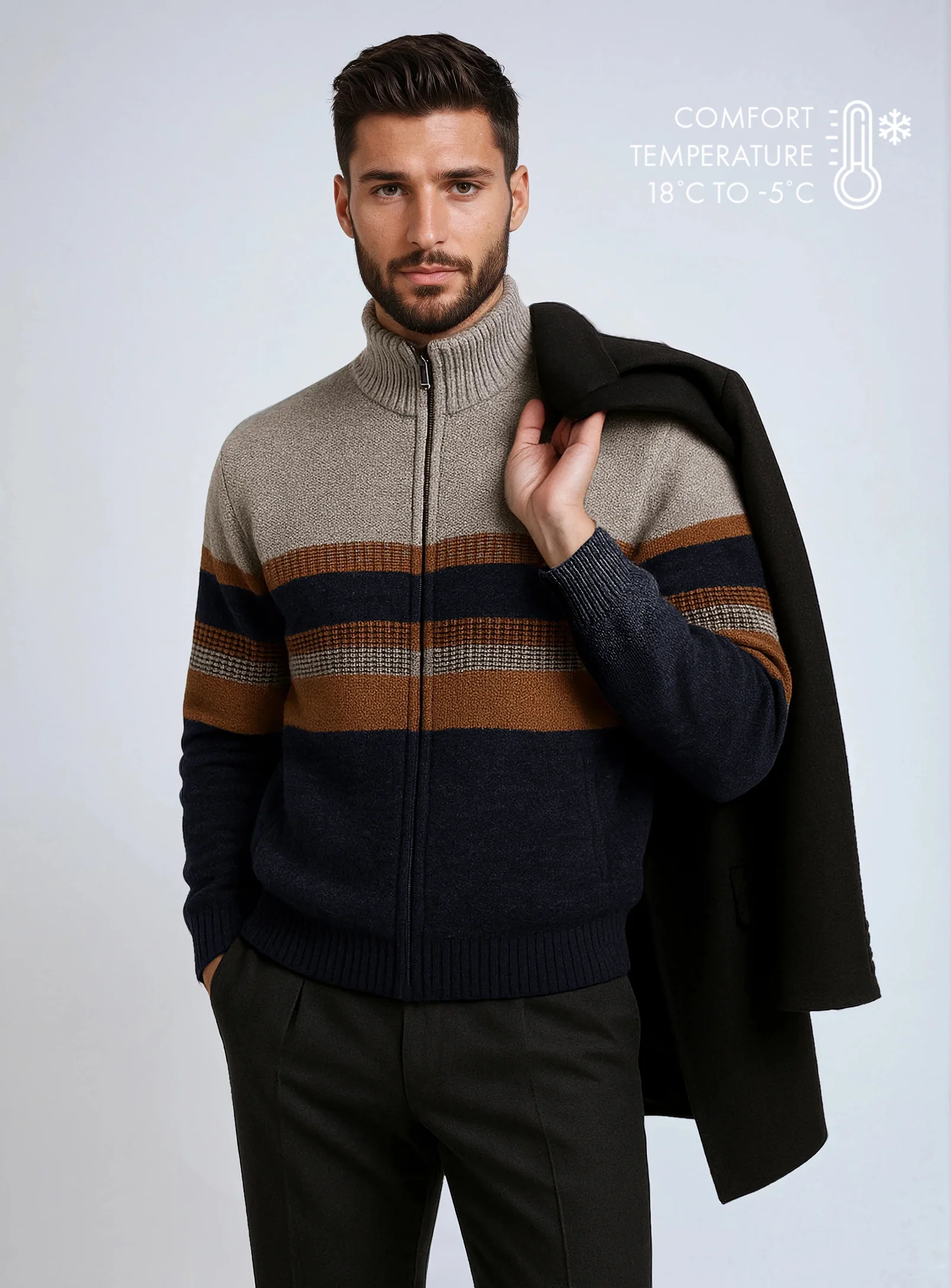 CALEB | Bonded Micro-Fleece Mock-Neck Zip Cardigan || CALEB | Cardigan zippé à col montant doublé en micropolaire