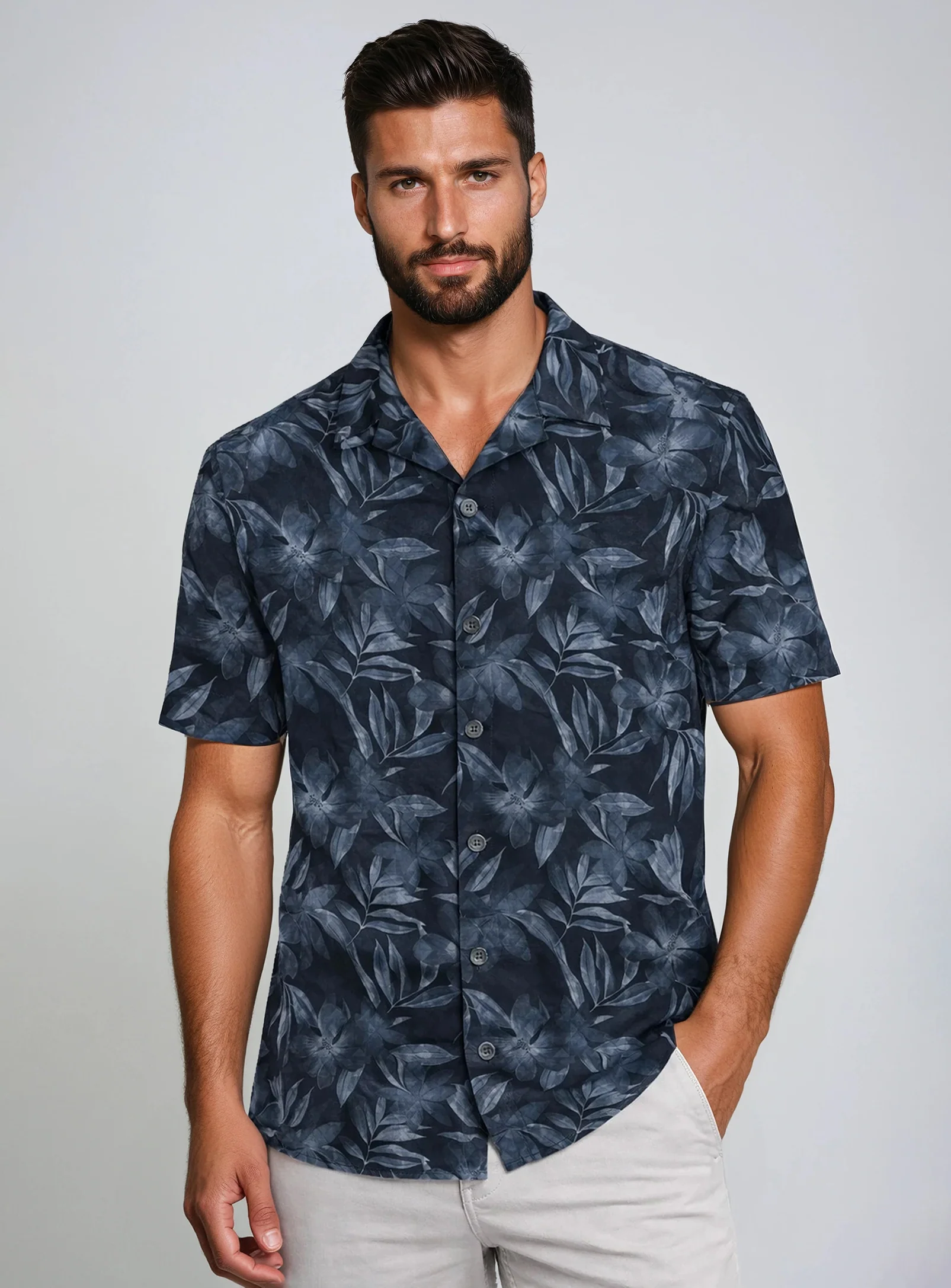 JULIEN | 4-Way Stretch Floral Print Cuban Collar Shirt || JULIEN | Chemise à manches courtes à imprimé floral extensible - Image 4