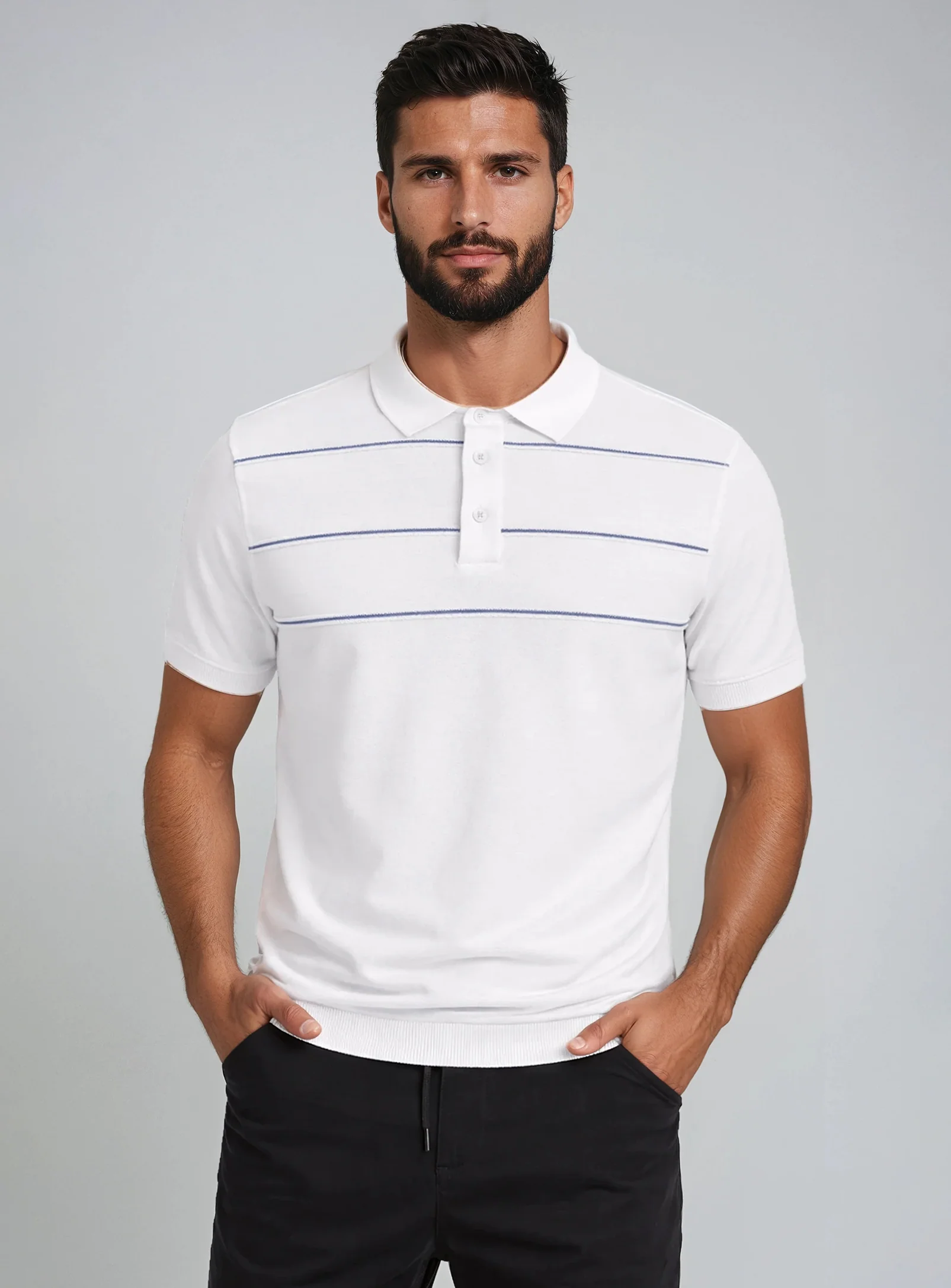 CONNOR | Light Knit Short Sleeves Cotton Polo Sweater || CONNOR | Polo en tricot léger à manches courtes en coton - Image 3