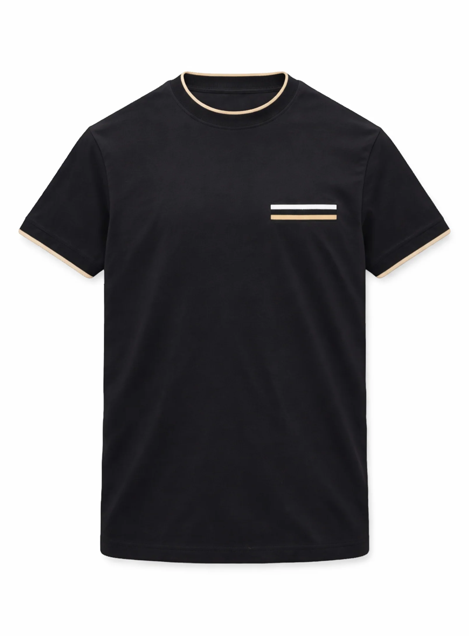 DYLAN | cotton t-shirt with rib neck and chest faux rib pocket || DYLAN | T-shirt col rond en coton avec col côtelé et fausse poche poitrine côtelée - Image 3