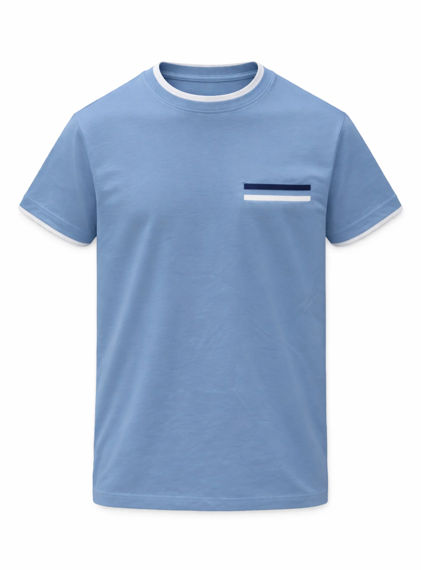 DYLAN | cotton t-shirt with rib neck and chest faux rib pocket || DYLAN | T-shirt col rond en coton avec col côtelé et fausse poche poitrine côtelée - Image 5
