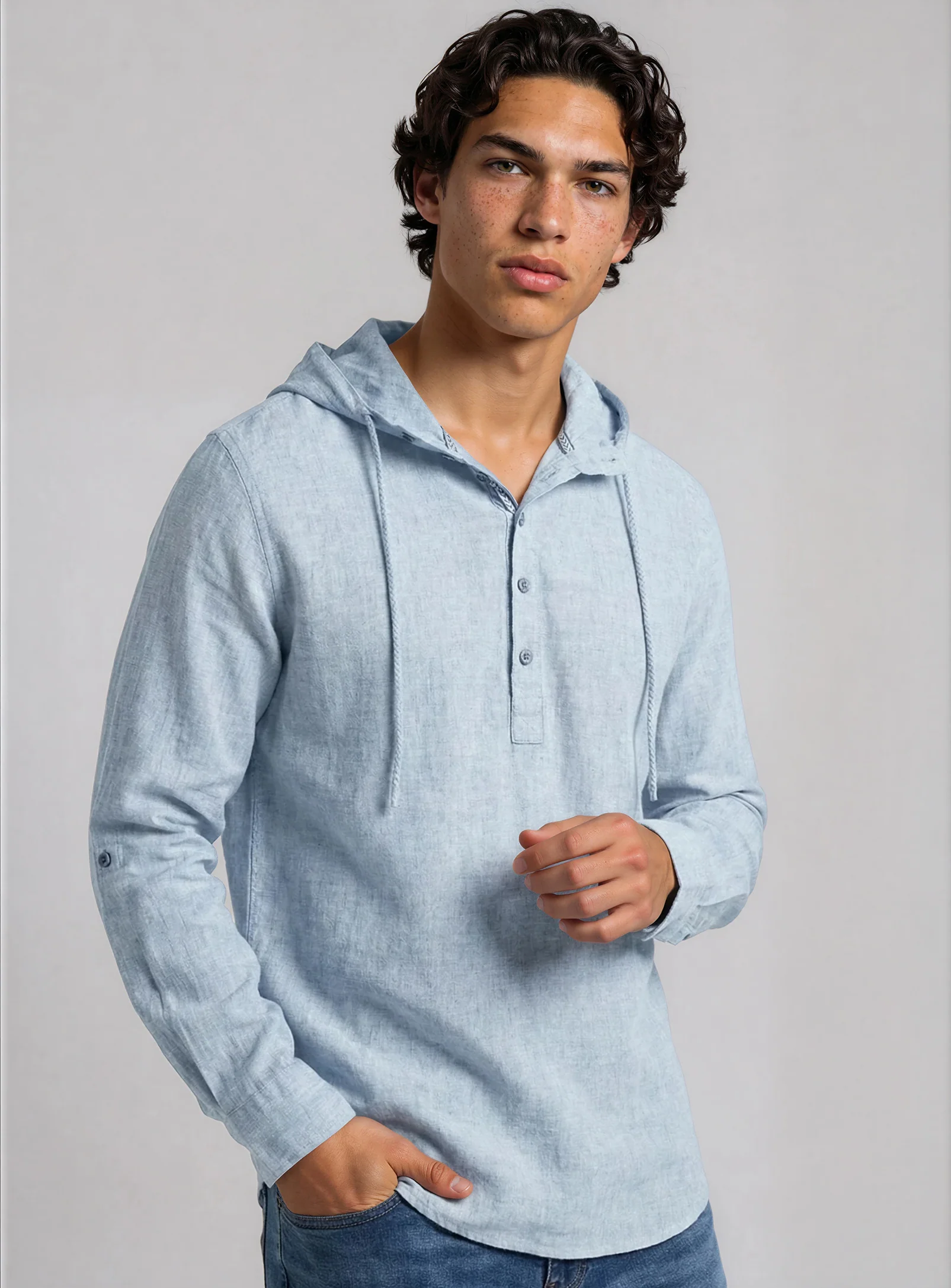 JOEY | Hooded Pop Over Linen Cotton Shirt || JOEY | Chemise À Capuche En Lin Et Coton