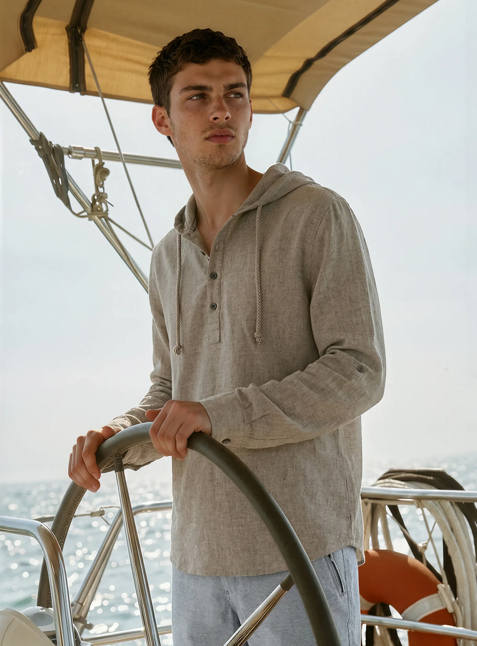 JOEY | Hooded Pop Over Linen Cotton Shirt || JOEY | Chemise À Capuche En Lin Et Coton - Image 3