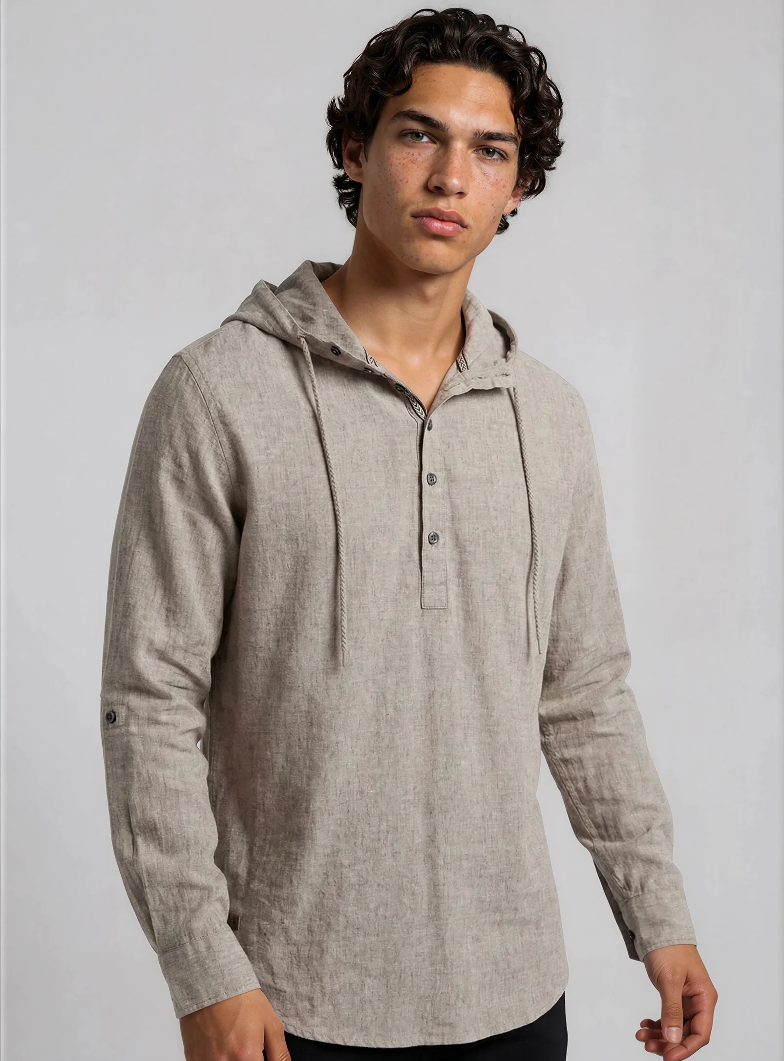 JOEY | Hooded Pop Over Linen Cotton Shirt || JOEY | Chemise À Capuche En Lin Et Coton - Image 4
