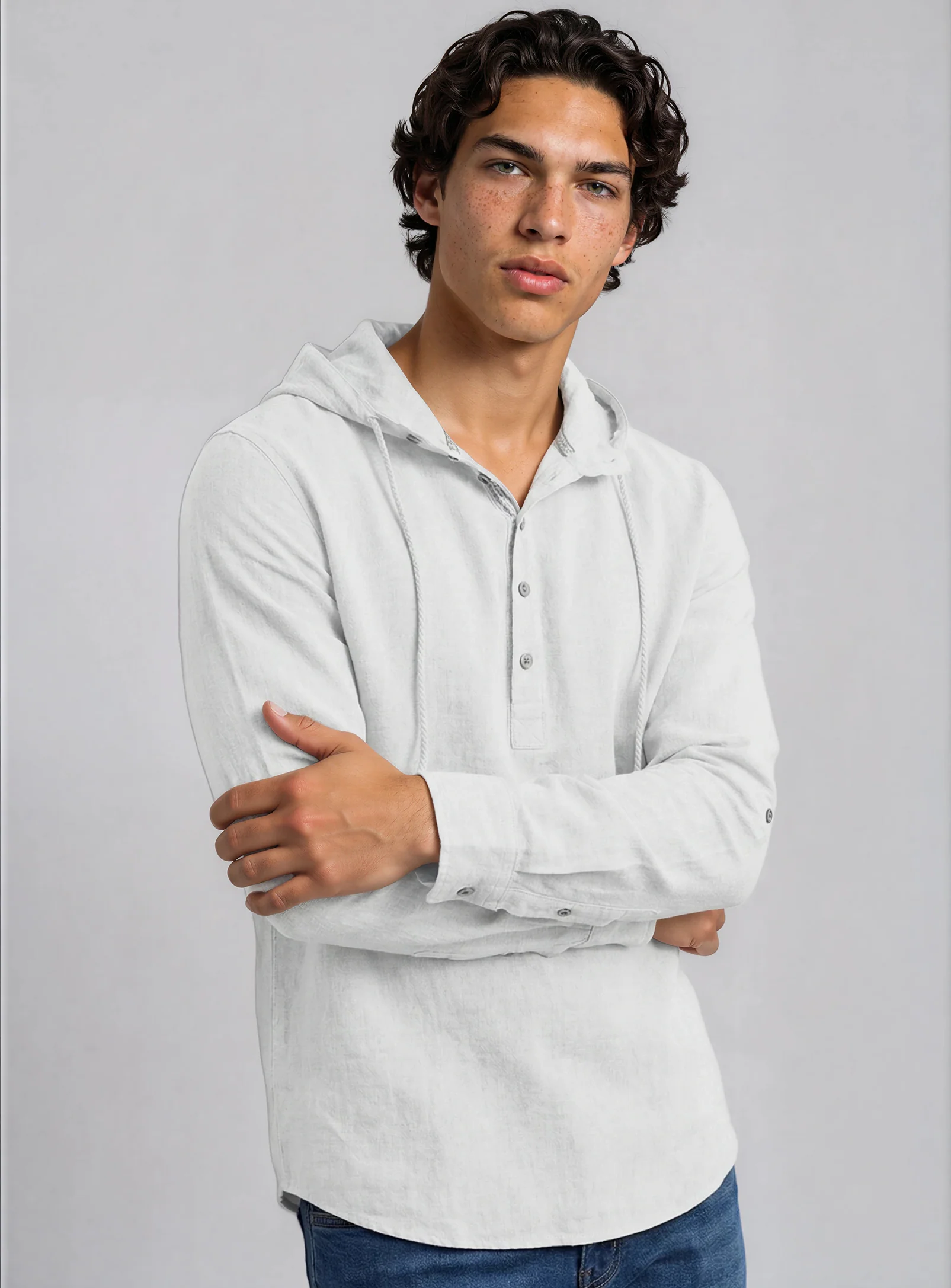 JOEY | Hooded Pop Over Linen Cotton Shirt || JOEY | Chemise À Capuche En Lin Et Coton - Image 6