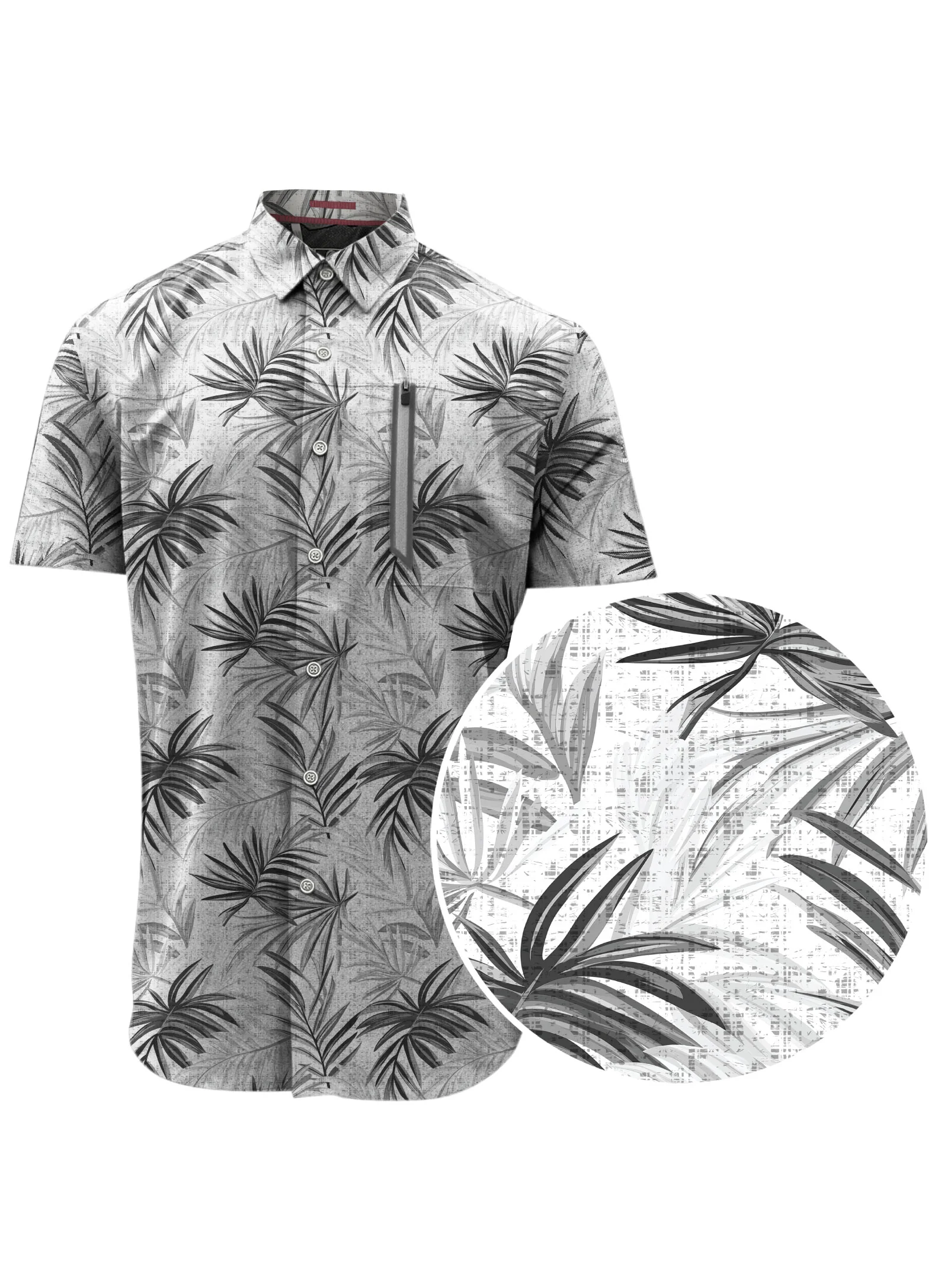 LENG | 4-Way Stretch Leaf Print Short-Sleeve Shirt || LENG | Chemise à manches courtes à imprimé feuillage extensible - Image 8