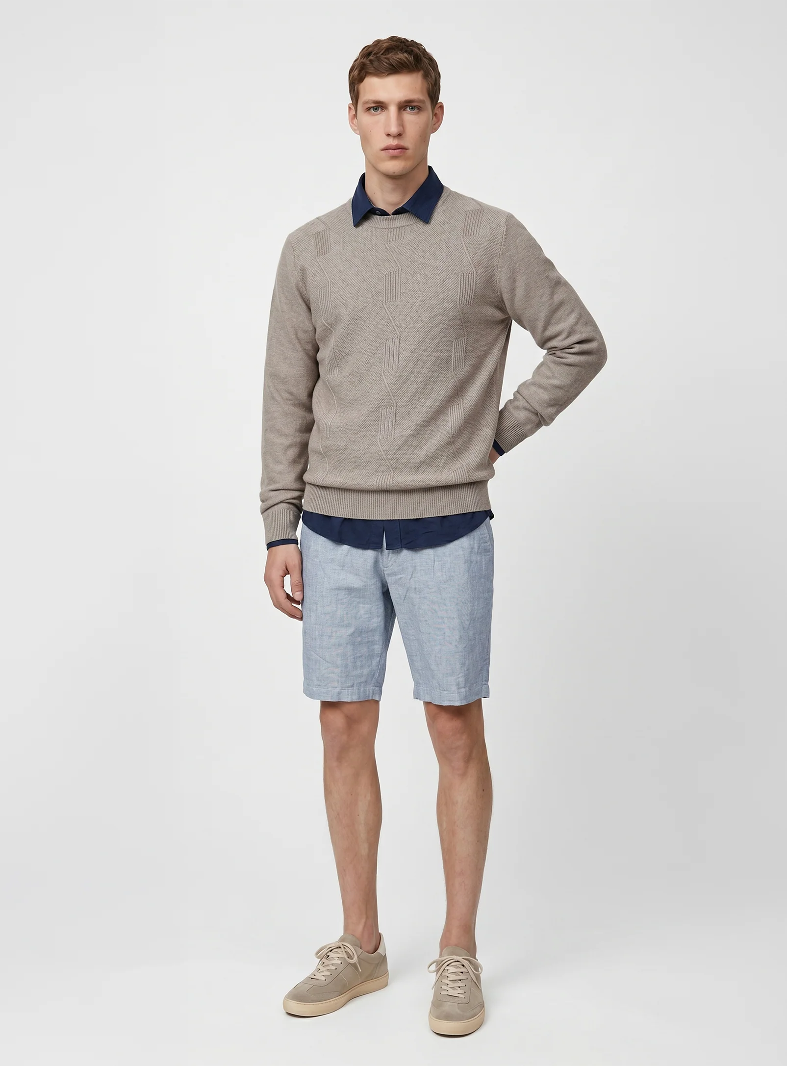 LIAM | Linen Flat Front Shorts with 9" Inseam|| LIAM | Short en lin à devant plat avec entrejambe de 9 po