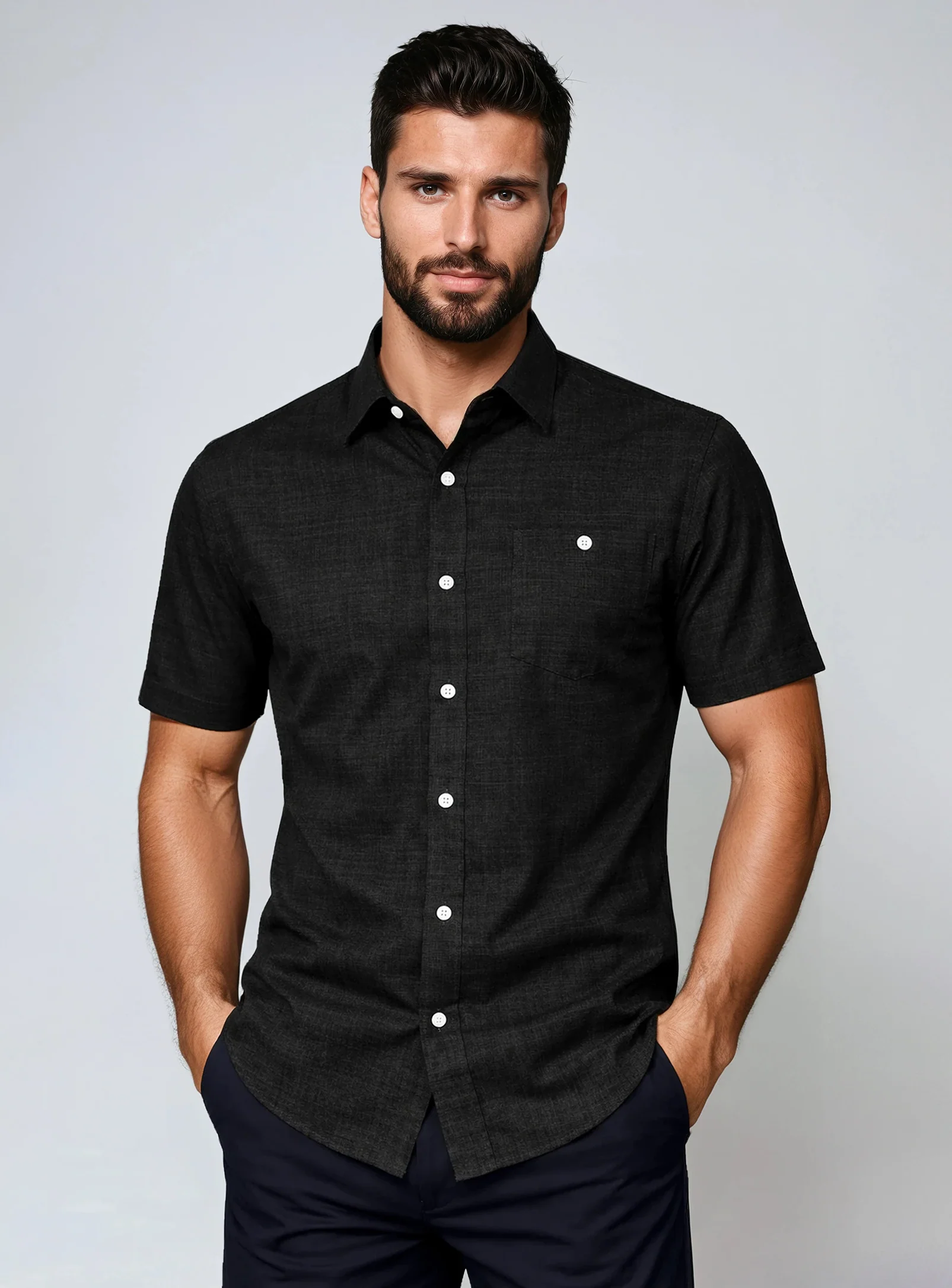 MAXIME | 4 -Way Stretch Textured Print Short-Sleeve || MAXIME | Chemise à manches courtes extensible à imprimé texturé