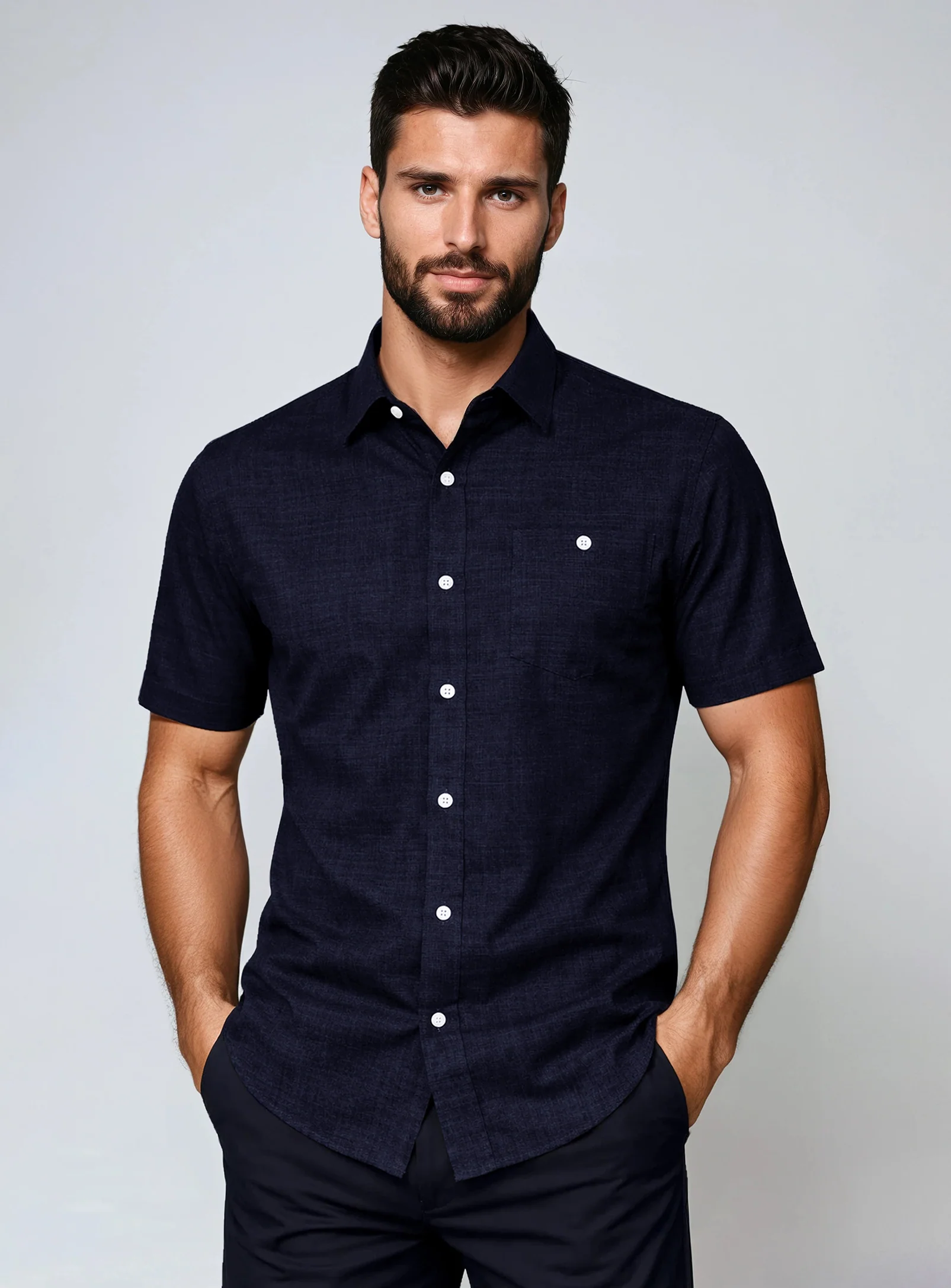 MAXIME | 4 -Way Stretch Textured Print Short-Sleeve || MAXIME | Chemise à manches courtes extensible à imprimé texturé - Image 10