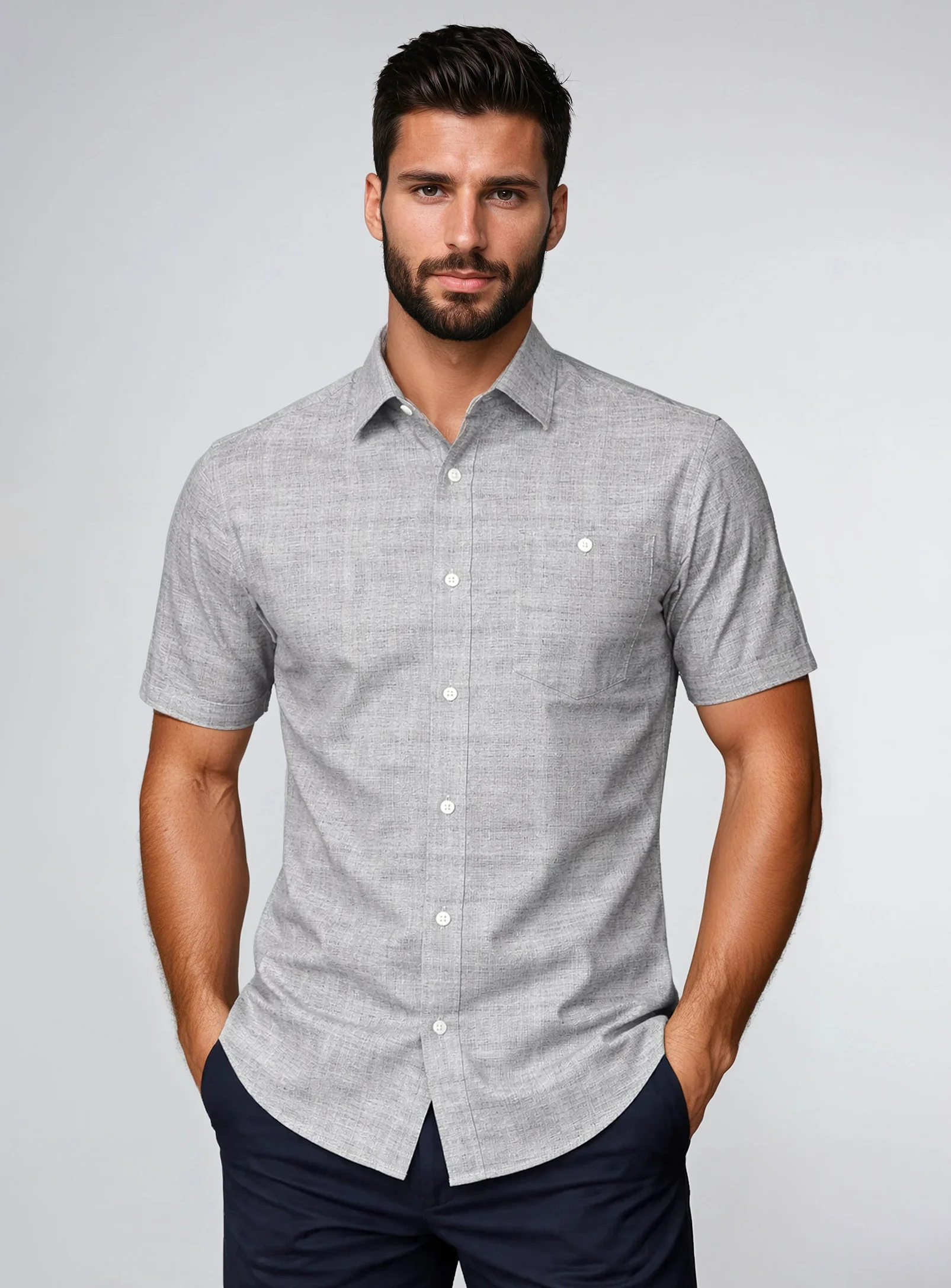MAXIME | 4 -Way Stretch Textured Print Short-Sleeve || MAXIME | Chemise à manches courtes extensible à imprimé texturé - Image 5