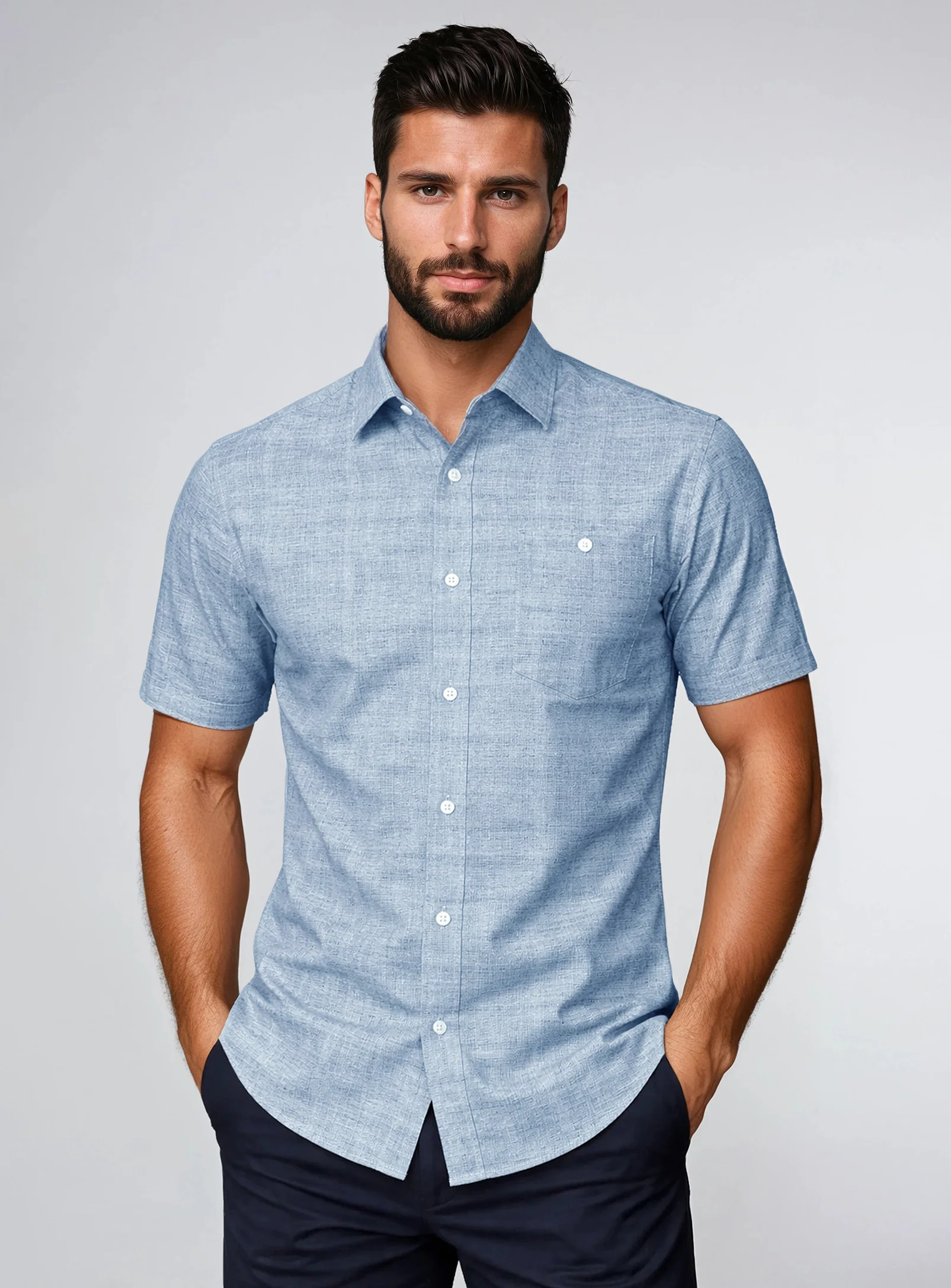 MAXIME | 4 -Way Stretch Textured Print Short-Sleeve || MAXIME | Chemise à manches courtes extensible à imprimé texturé - Image 7