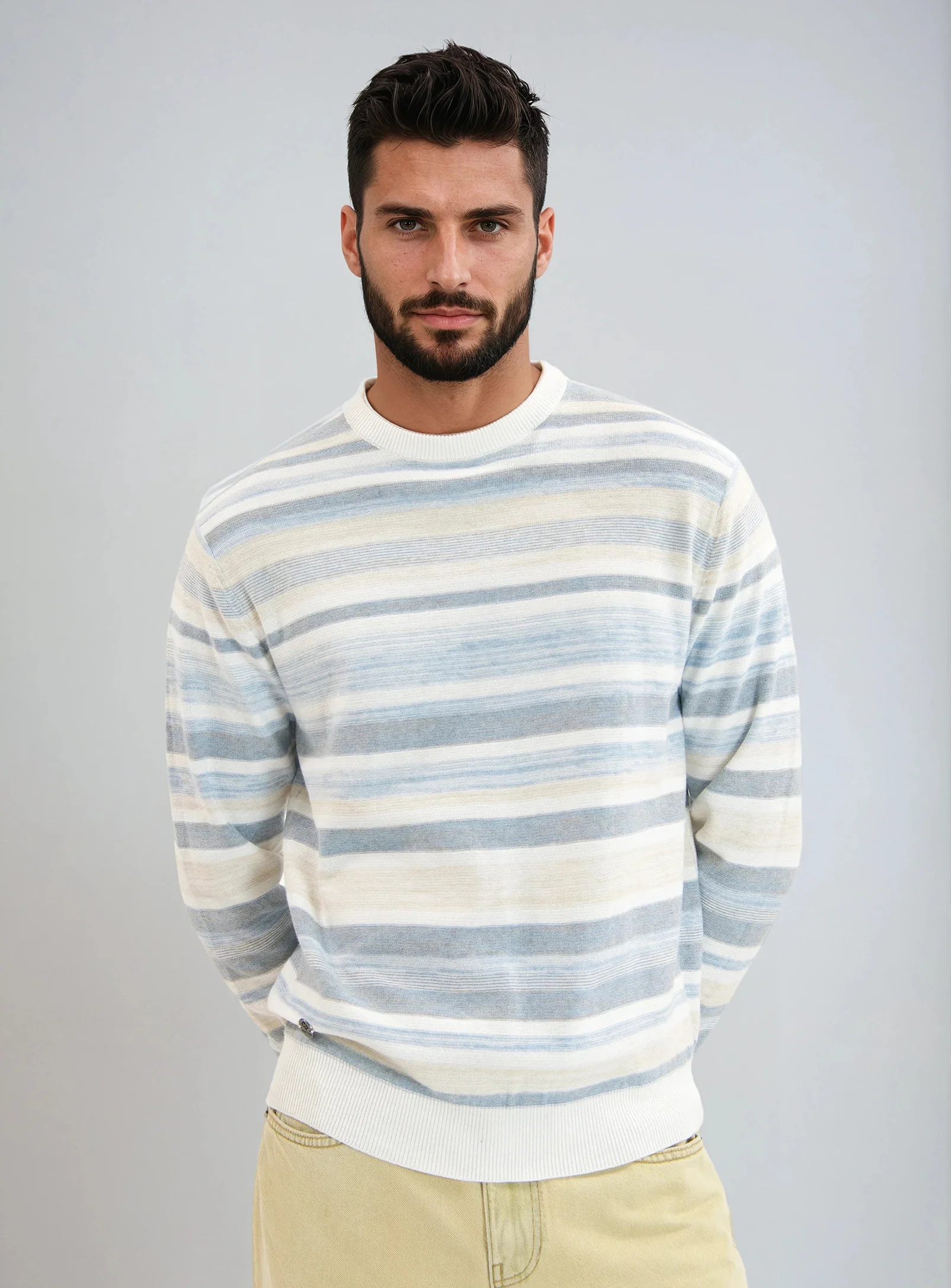 OREN | Cotton Crewneck Stripe Long-Sleeve Sweater || OREN | Pull En Coton À Col Rond Et Rayures À Manches Longues