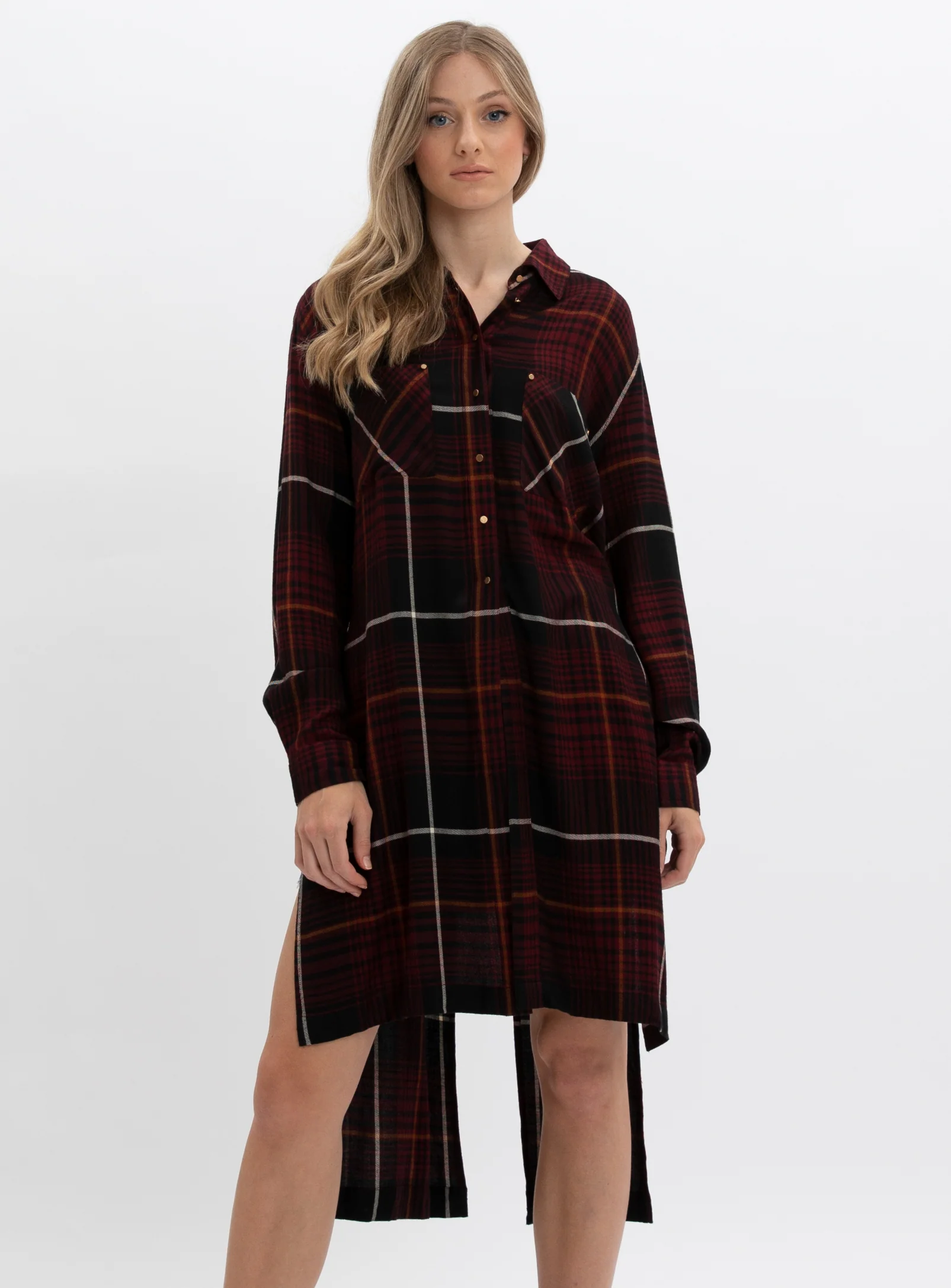 SAMMY | Long  asymetric plaid shirt || SAMMY | Longue chemise a carreau asymetrique - Image 3