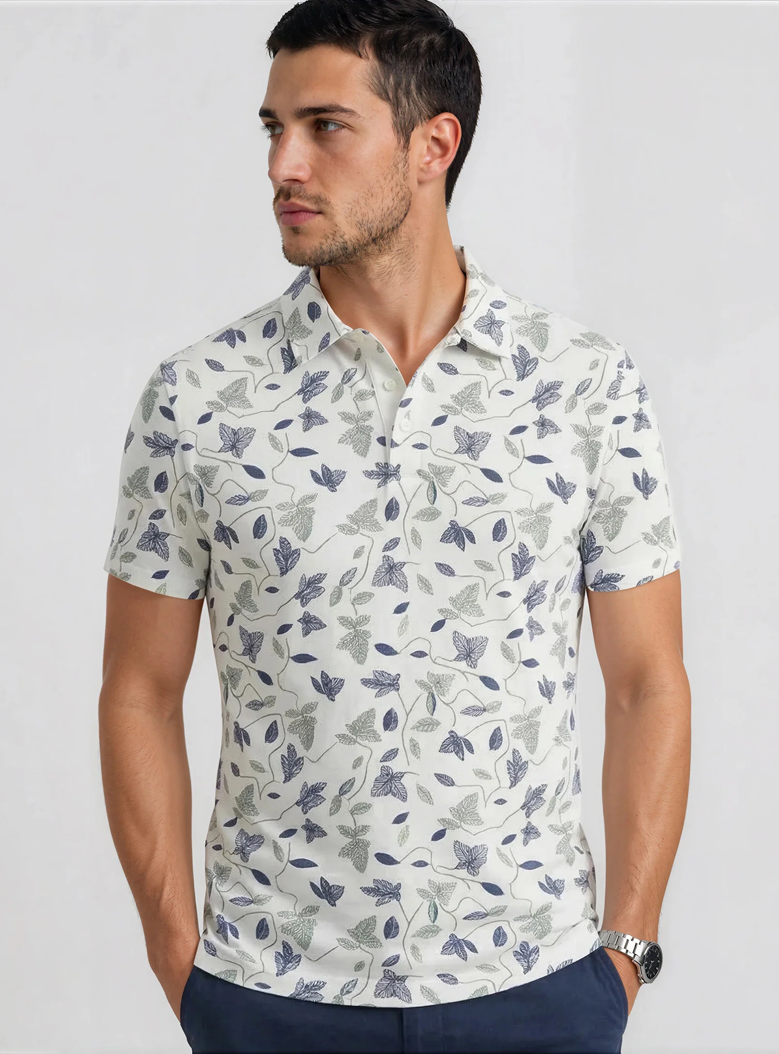 ADRIAN | Semi-fit fine jersey polo with all-over floral paisley print || ADRIAN | Polo semi-ajusté en jersey fin imprimé floral paisley - Image 5