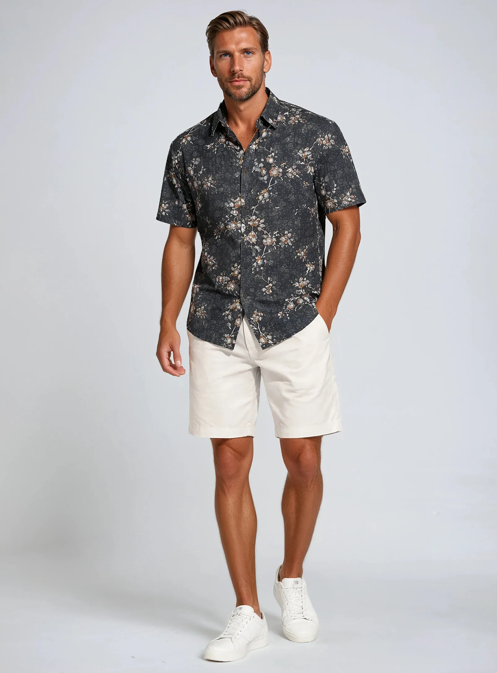 WAGNER | 4 Way Stretch Chest Pocket Shirt With Sakura Print || WAGNER | Chemise Extensible 4 Directions avec Poche Poitrine et Imprimé Sakura - Image 4